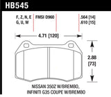 Hawk 03-04 Infiniti G35 / 04-09 Nissan 350z w/ Brembo Brakes DTC-70 Race Front Brake Pads KHB545U.564