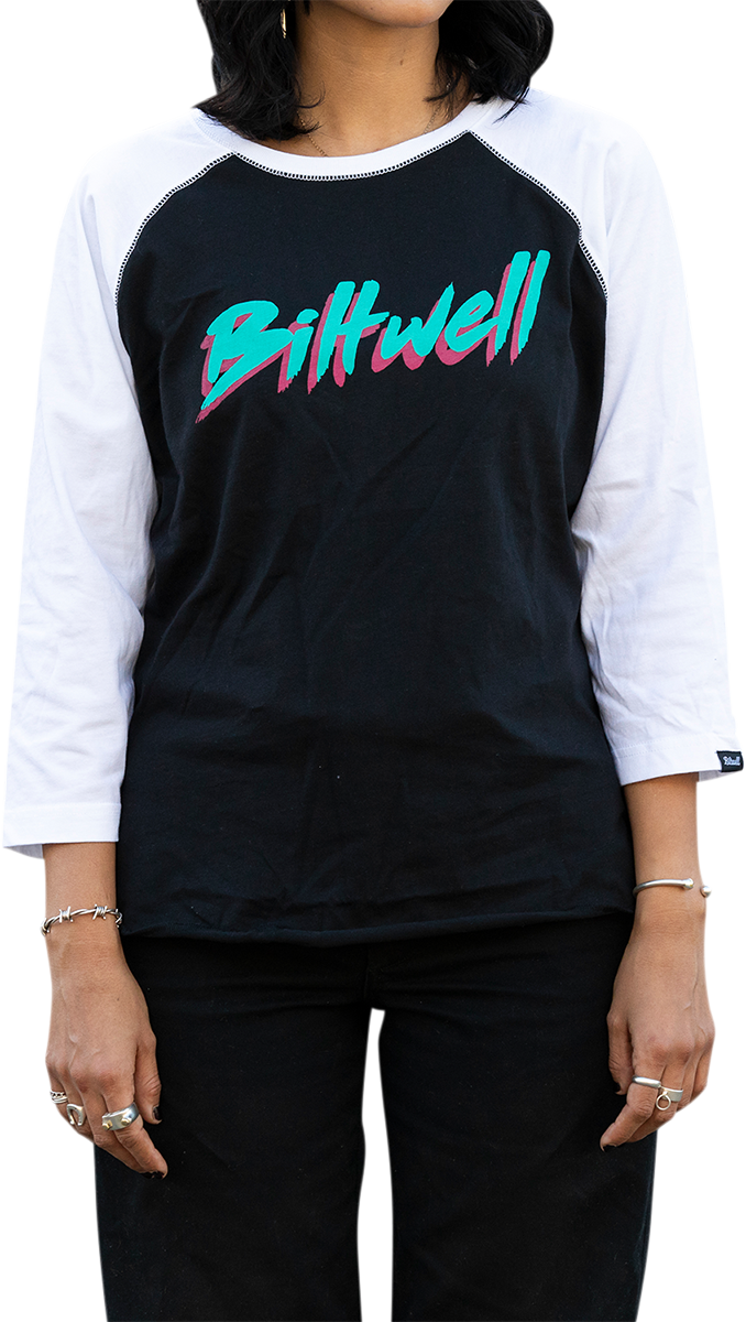 BILTWELL Camiseta raglán 1985 para mujer - Negro/Blanco - Pequeña 8144-060-002 