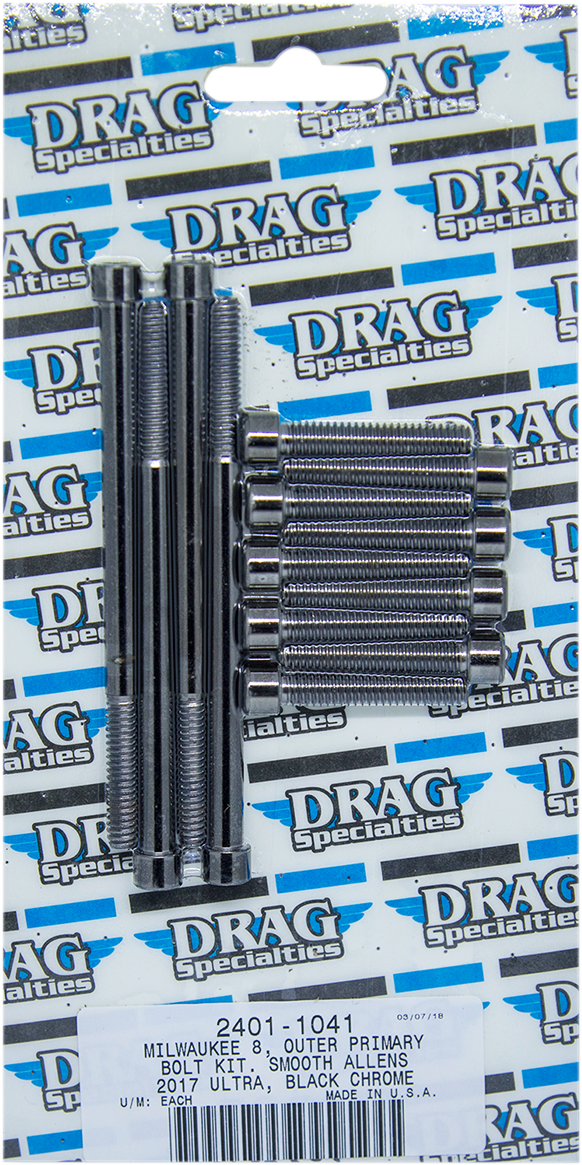 DRAG SPECIALTIES Outer Primary Smooth Bolt Kit - Black/Chrome - M8 MK787SBK