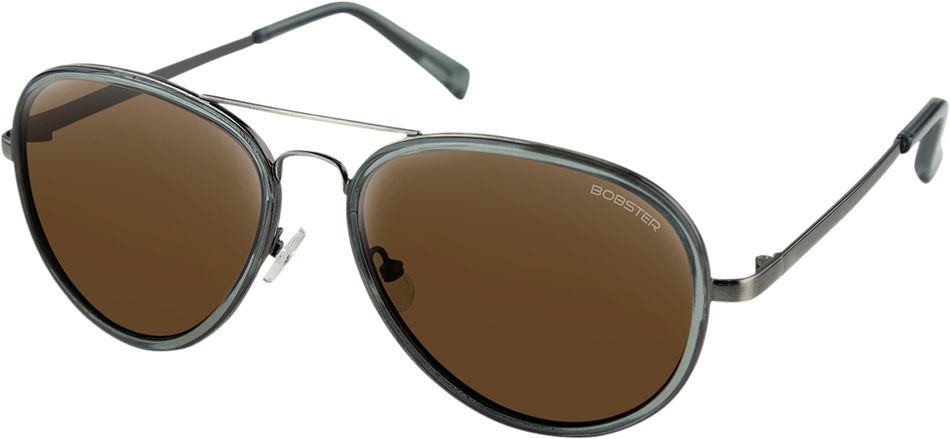 BOBSTER Goose Sunglasses - Gloss Clear Slate Gunmetal - Brown HD Silver Mirror BGSE101HD