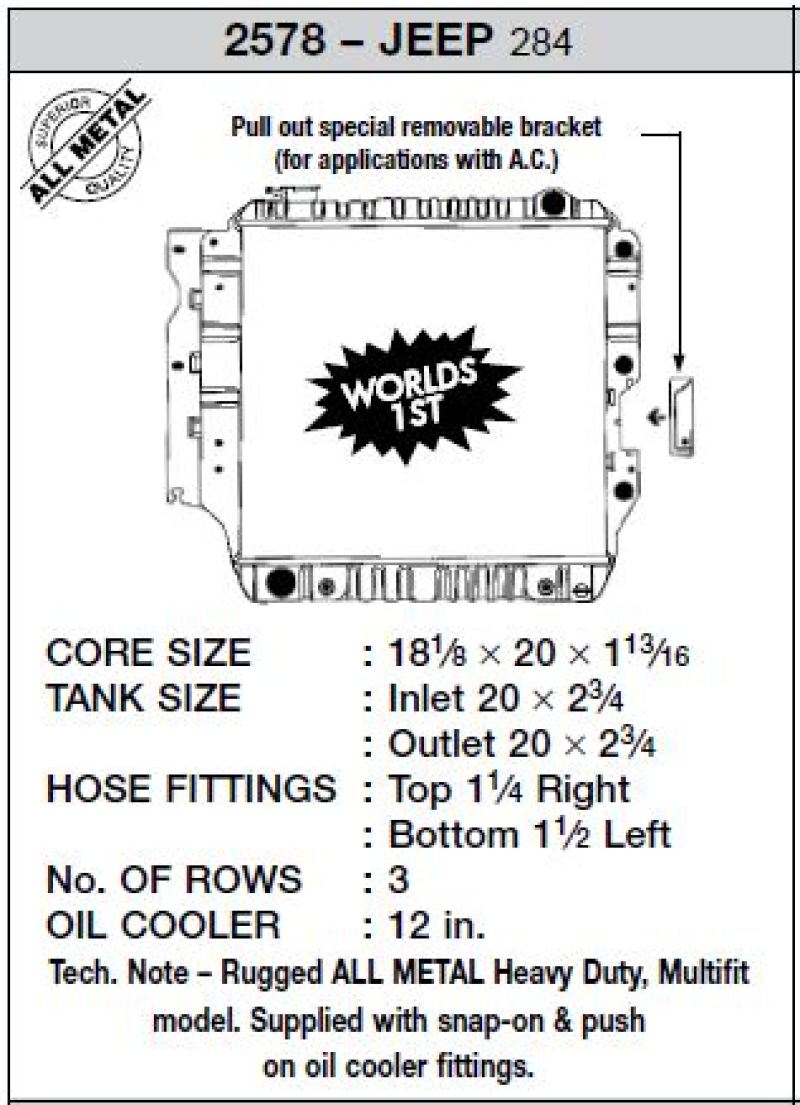 CSF 87-02 Jeep Wrangler 2,5 l OEM Kunststoffkühler 2578