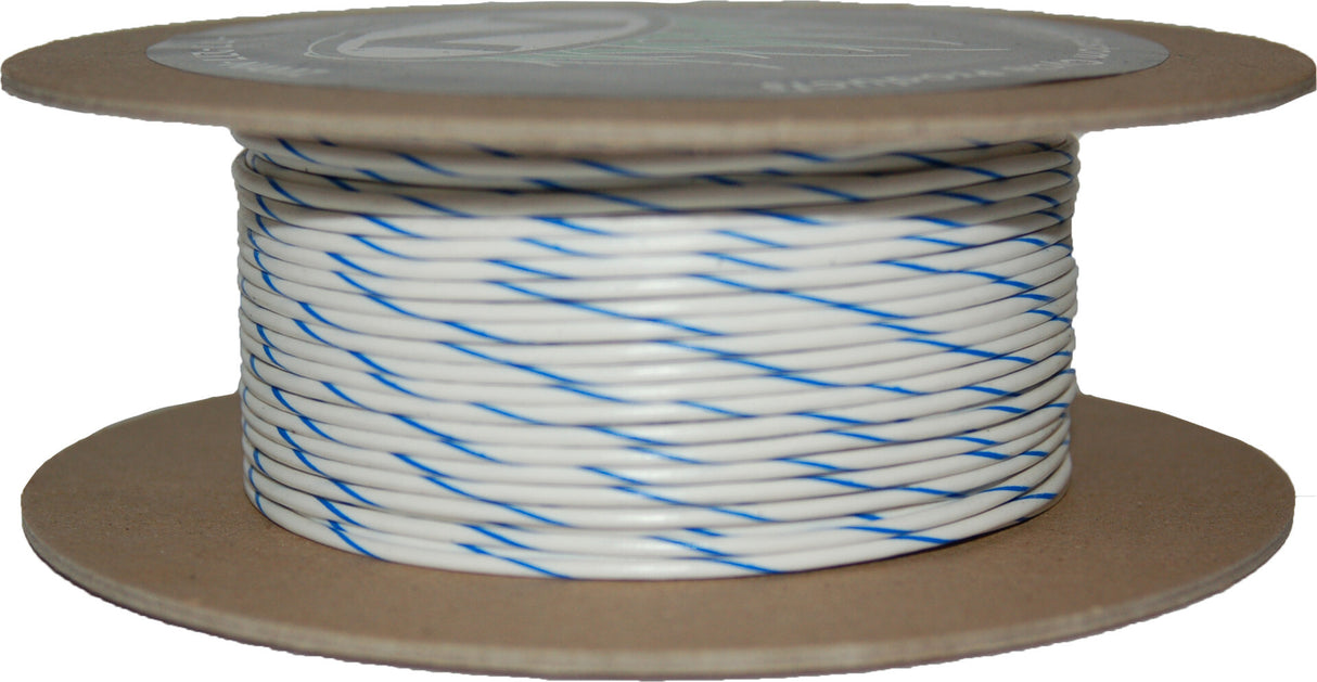 NAMZ CUSTOM CYCLE#18-Gauge White/Blue Stripe 100' Spool Of Primary WireNWR-96-100