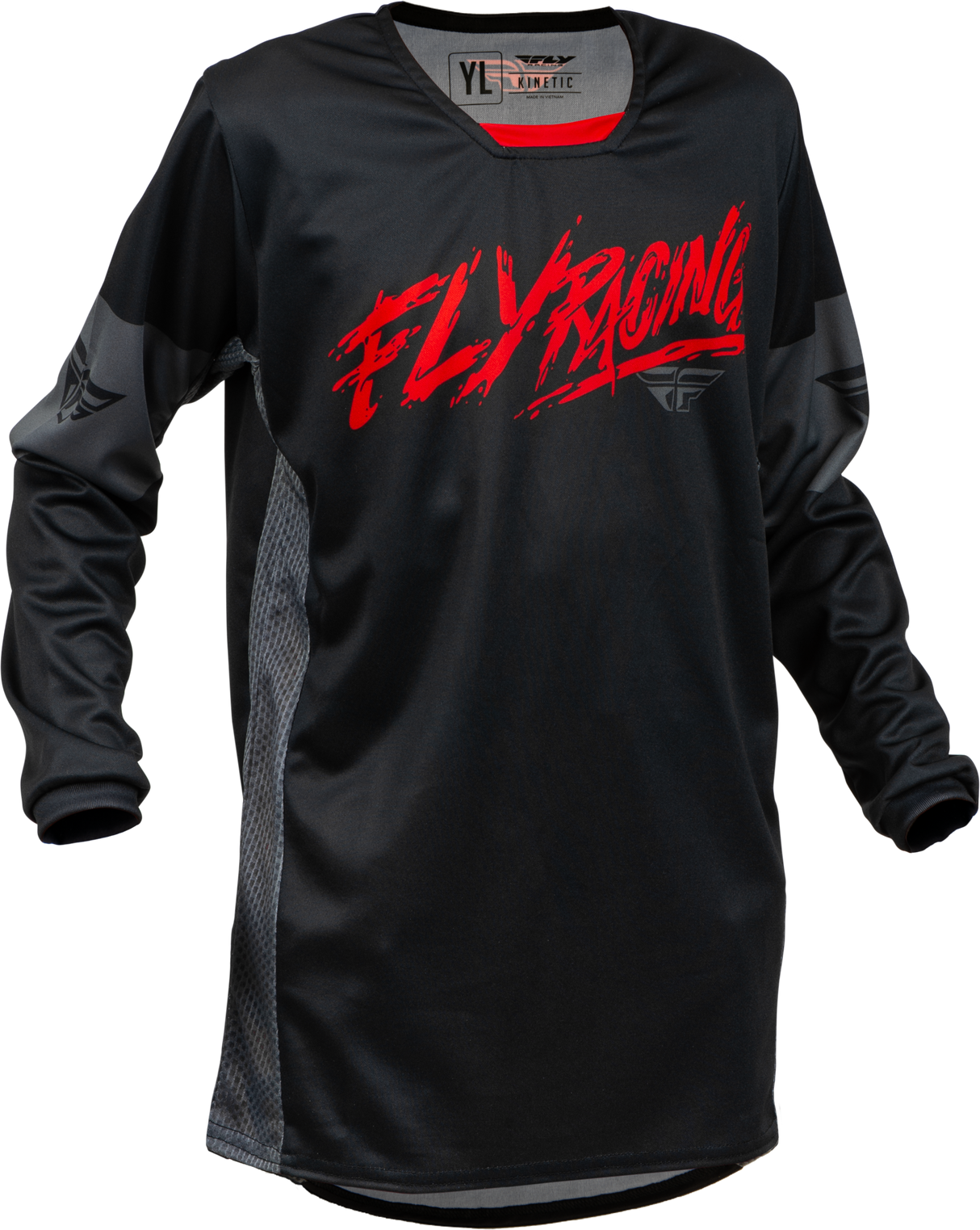 FLY RACING Youth Kinetic Khaos Jersey Schwarz/Rot/Grau Ys 376-420YS