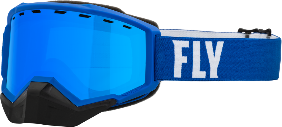 FLY RACING Focus Snow Goggle Blue/White W/ Sky Blue Mirror/Blue Lens 37-50081