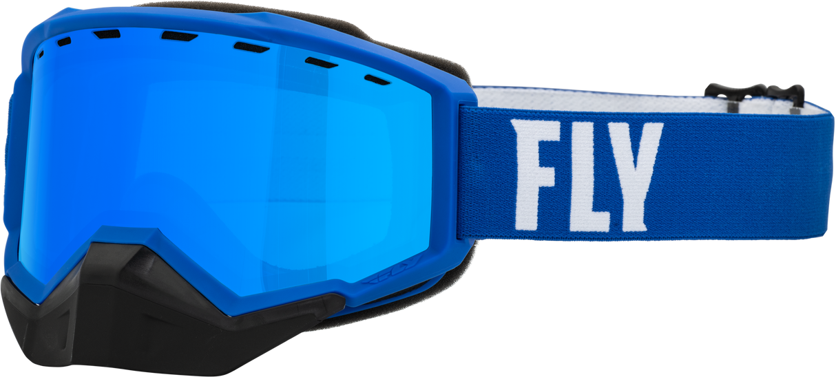 FLY RACING Focus Snow Goggle Blue/White W/ Sky Blue Mirror/Blue Lens 37-50081