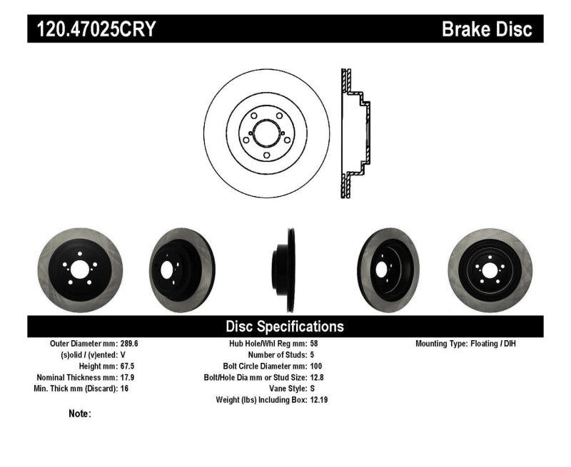 Stoptech 06-07 WRX / 05-08 LGT Rear CRYO-STOP Rotor 120.47025CRY