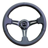 NRG Reinforced Steering Wheel (350mm / 3in. Deep) Black Leather w/ Black Stitching RST-018R