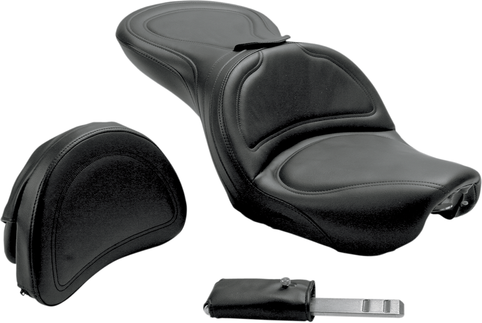 SADDLEMEN Seat - Explorer - With Backrest - Stitched - Black - FXD '04-'05 804-04-0301
