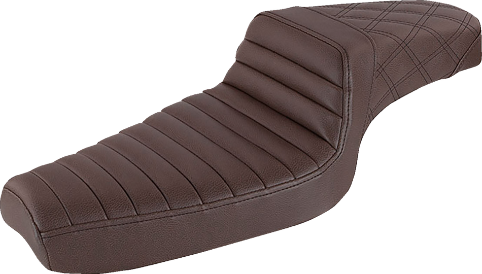 SADDLEMEN Step-Up Seat - Front Tuck-n-Roll/Rear Lattice Stitch - Brown 879-03-176BR