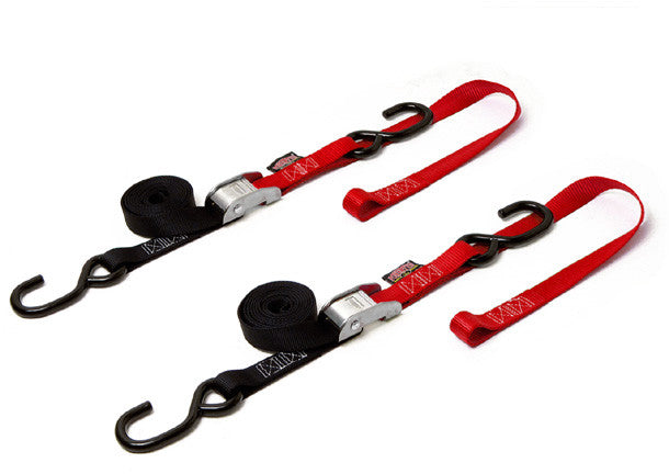 POWERTYE Tie-Down Cam S-Hook Soft-Tye 1"X6' Black/Red Pair 23621