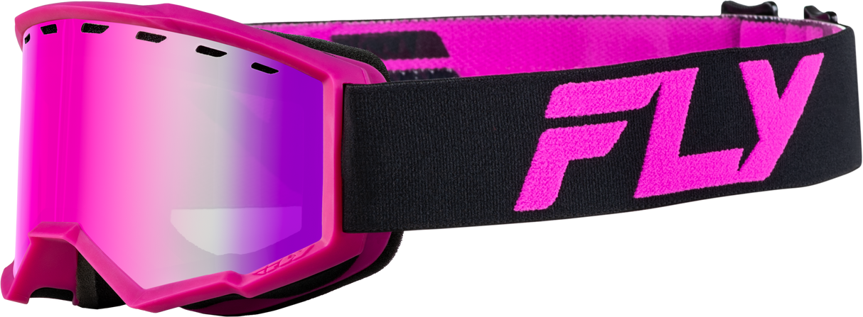 FLY RACING Yth Focus Schneebrille Schwarz/Pink mit rosa verspiegelten Gläsern FLB-24FY1