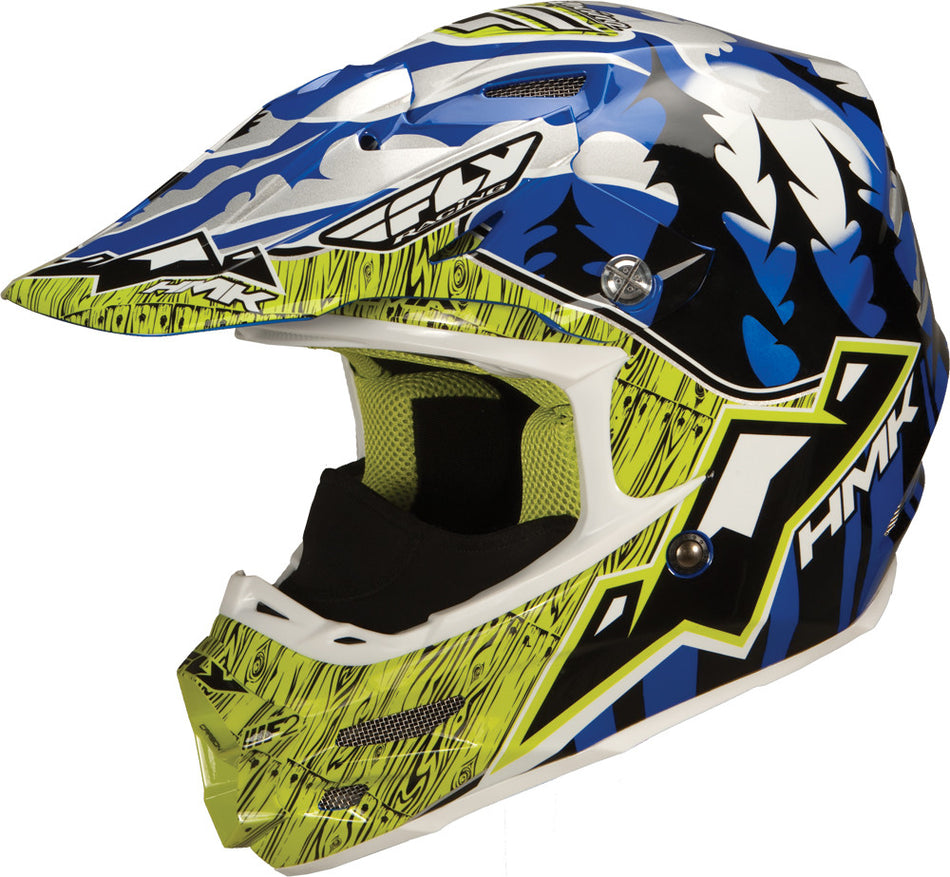 FLY RACING F2 Carbon Pro Hmk Wilderness Helmet Blue/Lime 2x 73-49032X