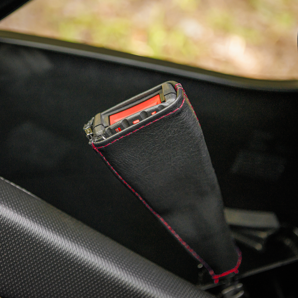 SHOW CHROME Seat Belt Covers - Black w/ Red Stitching H44-5RED