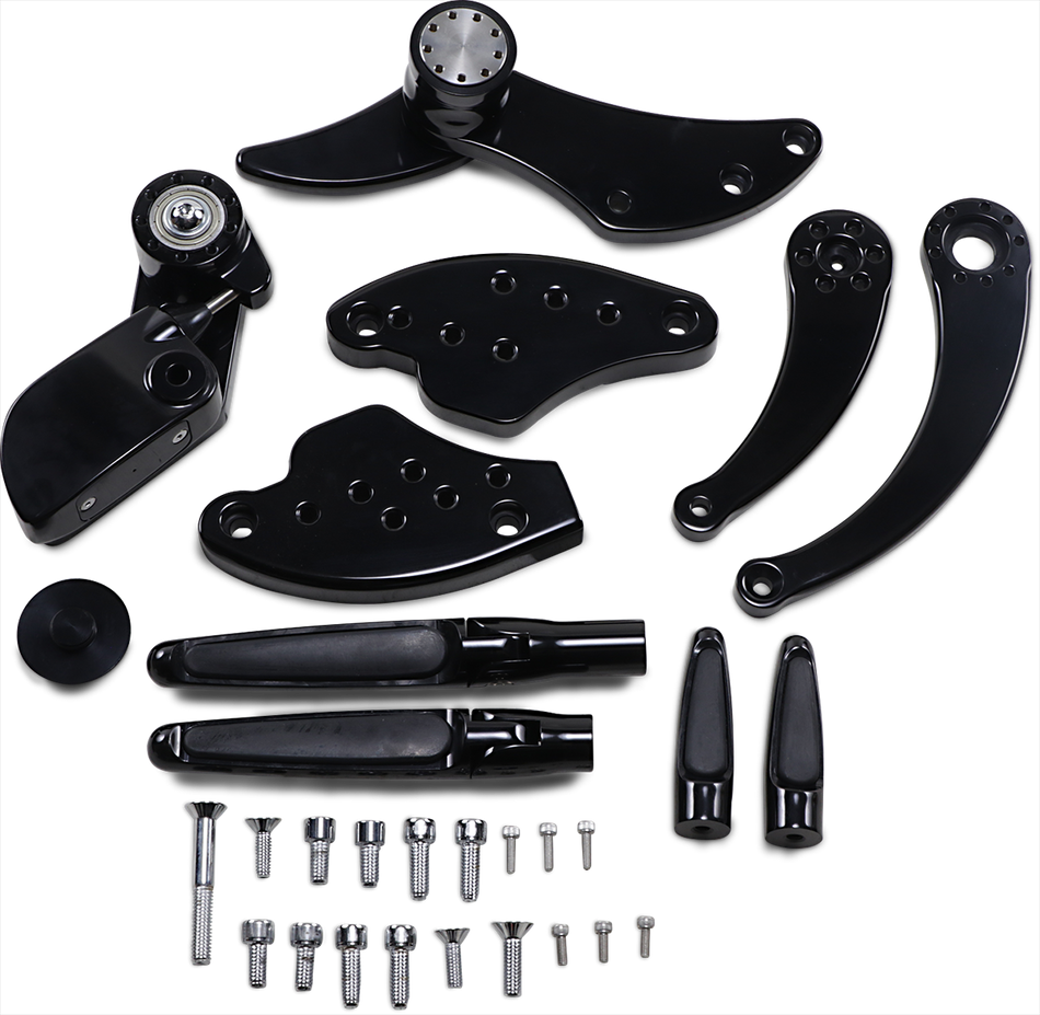 HAWG HALTERS Forward Control - 18+ Softail - Black Anodized - Standard - Folding Rubber Inlay Pegs - Solid Lever FCK-S18A-FR