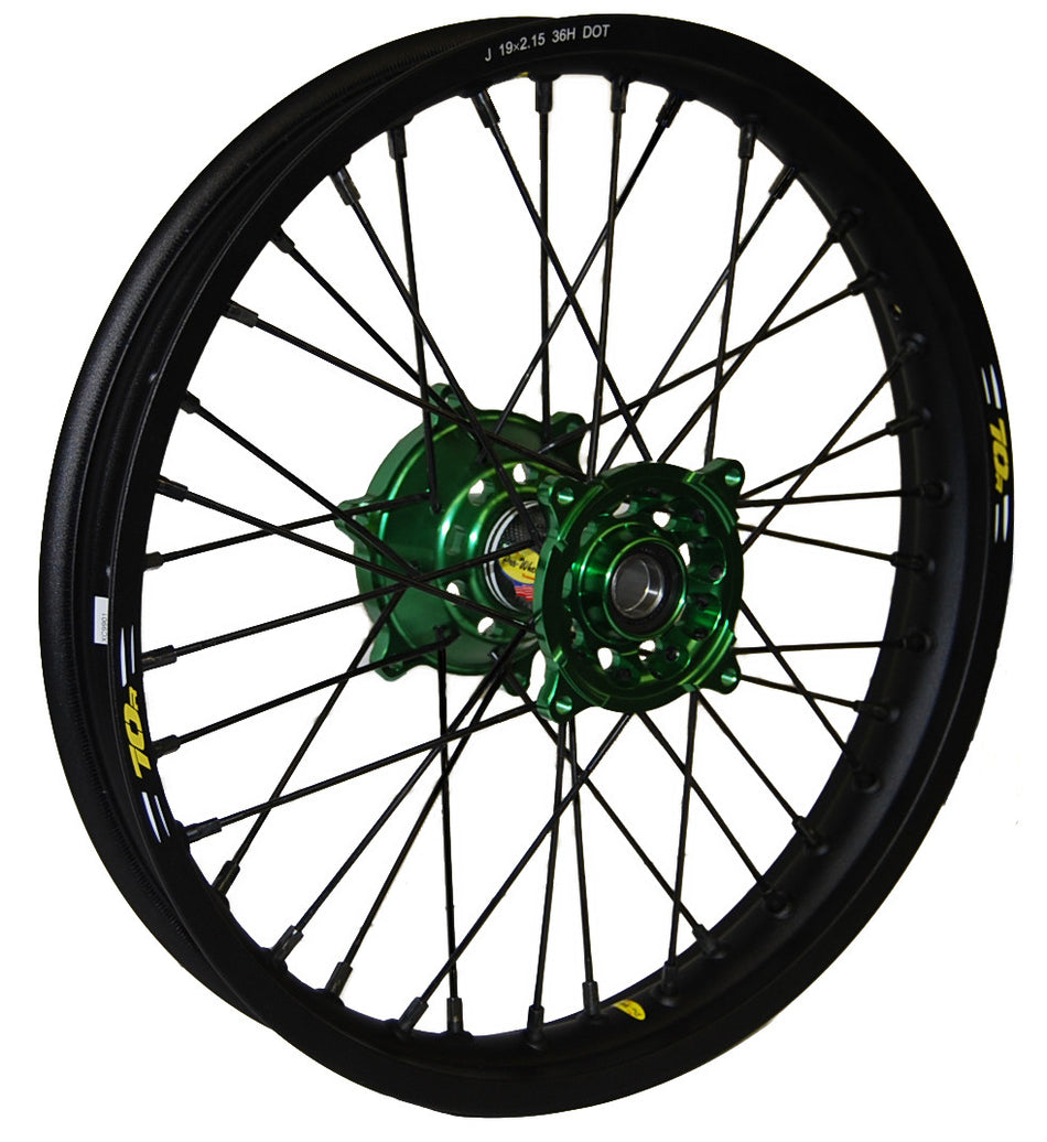 PRO-WHEEL Wheel Rear 1.85x19 Green Hub Blk Rim/Blk Spoke/Blk Nipple 24-2105222