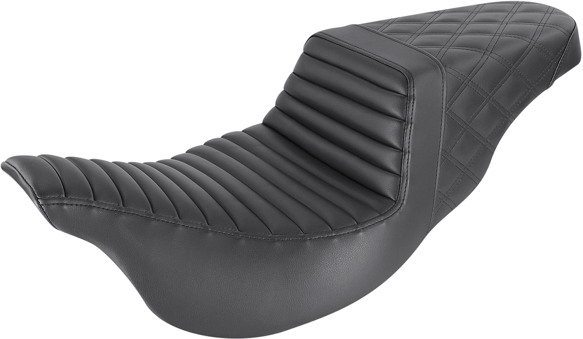 SADDLEMEN Step-Up Seat - Front Tuck-n-Roll/Rear Lattice Stitch - Black - FL '08-23 808-07B-176