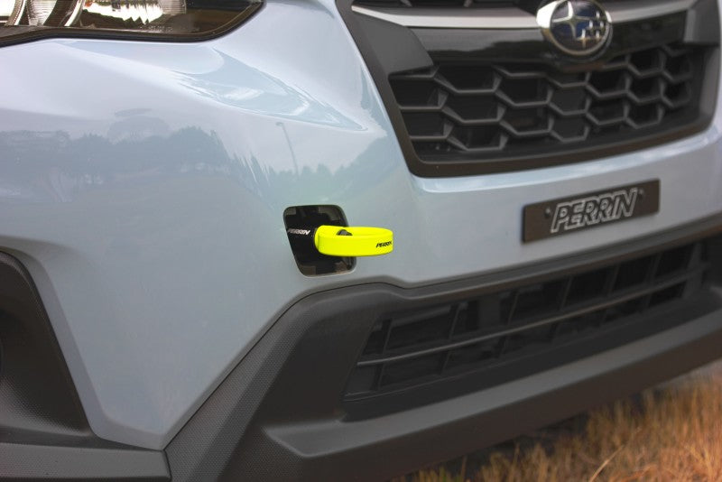 Perrin 2022 Subaru WRX / 18-21 Crosstrek / 14-21 Forester Tow Hook Kit (Front) - Neon Yellow PSP-BDY-237NY