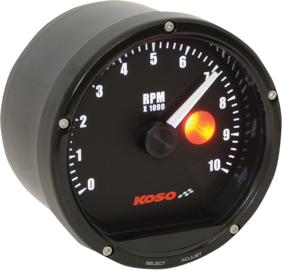 KOSO NORTH AMERICA TNT-01R Tachometer with Shift Light - 10,000 RPM - Black Casing/Black Face - 3.41" BA035130