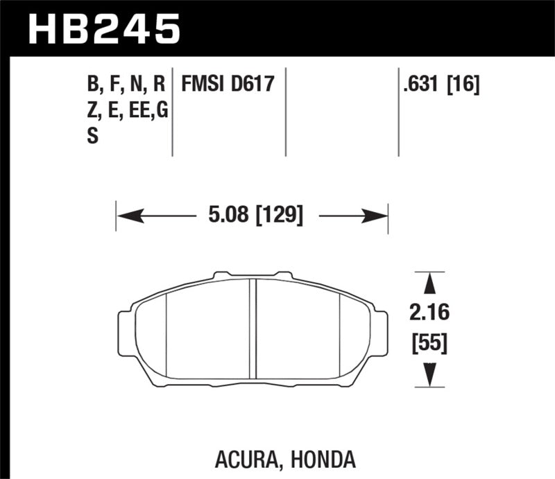 Hawk 94-01 Acura Integra (excl Type R)  Blue 9012 Race Front Brake Pads KHB245E.631