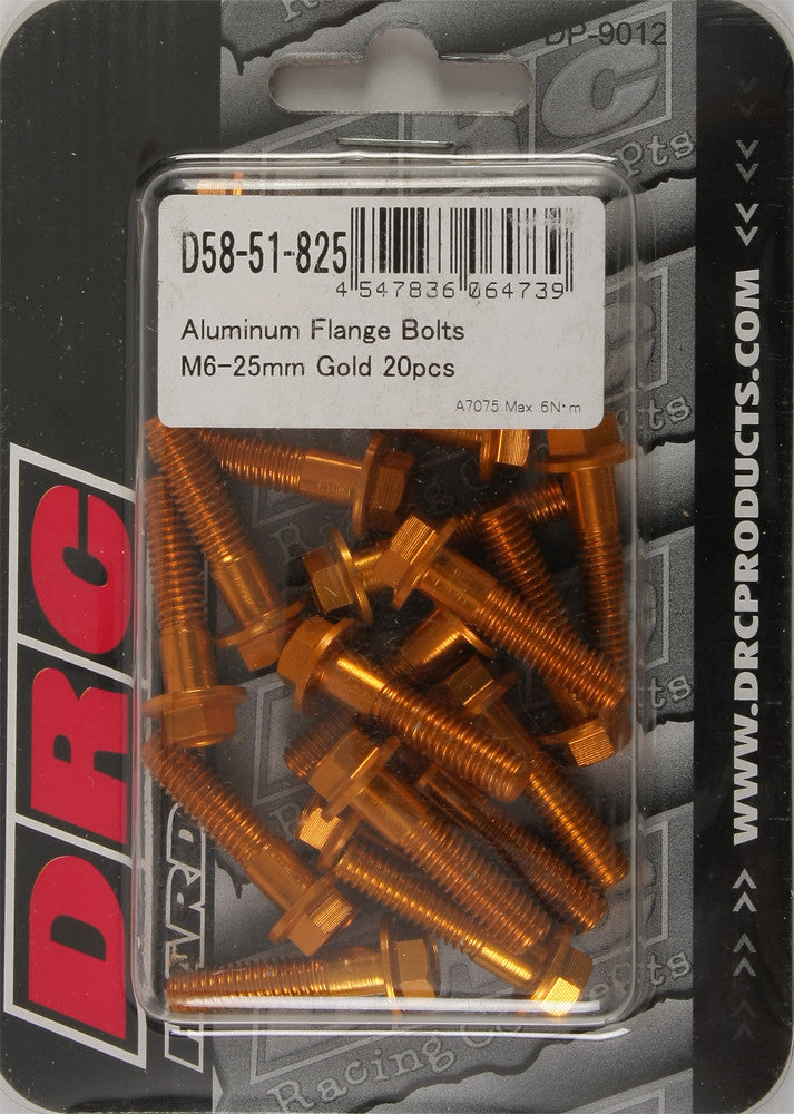 DRC Aluminum Flange Bolts Gold M6x25mm 20/Pk D58-51-825