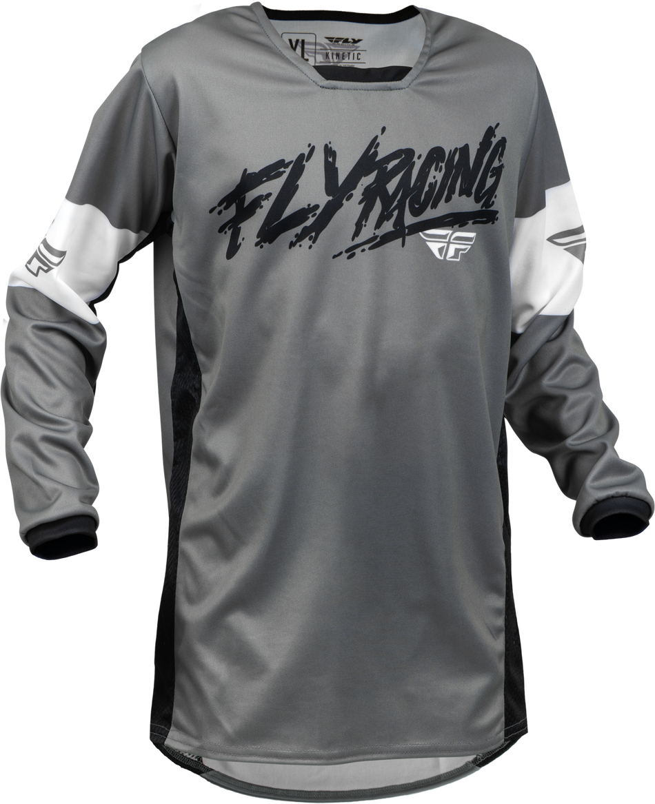 FLY RACING Youth Kinetic Khaos Jersey Grey/Black/White Yx 376-421YX
