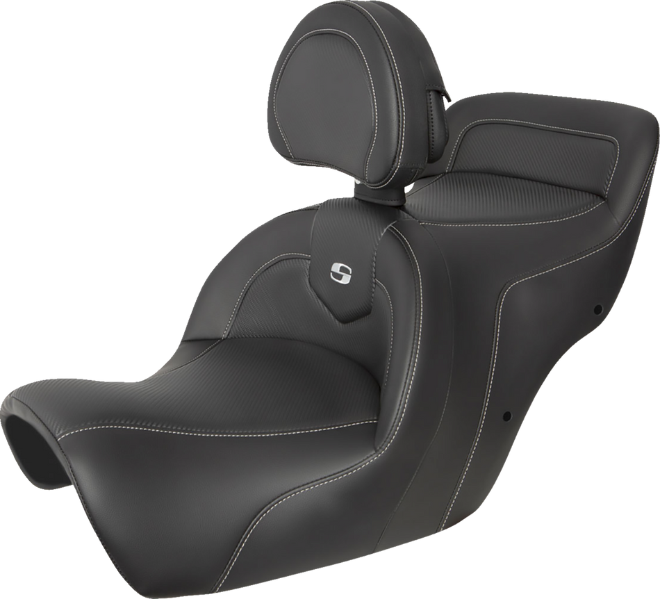 SADDLEMEN Roadsofa Seat - Carbon Fiber - Includes Backrest - Black H88-07-185BR
