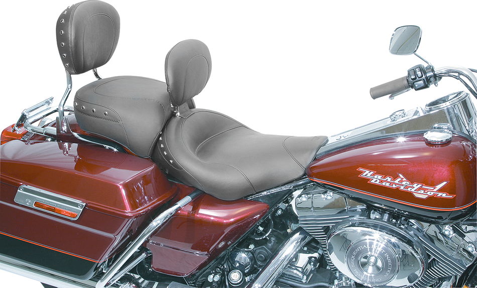 MUSTANG Wide Solo Seat - With Backrest - Black - Studded W/Concho - Road King '97-'07 79102
