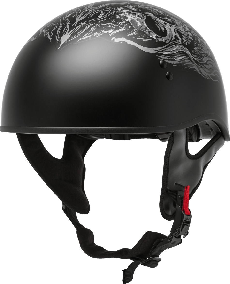 GMAX Hh-65 Half Helmet Ghost/Rip Naked Matte Black/Silver Sm H1653074