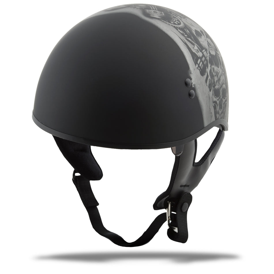 GMAX Hh-65 Half Helmet Tormentor Naked Matte Black/Silver Md G1654075