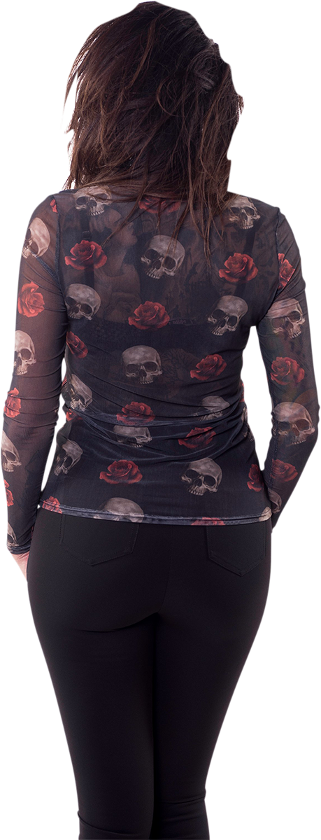 LETHAL THREAT Women's Floating Skulls Sheer Long-Sleeve Shirt - Black - Large LA20614L
