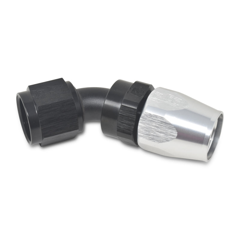 Russell Performance -6 AN Black/Silver 45 Degree Full Flow Hose End 610093