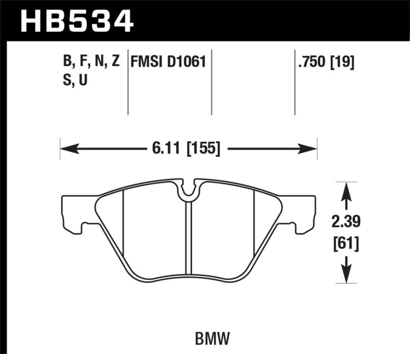 Hawk 08-12 BMW 128i /06 325i/325Xi /07 328i/328Xi /06 330i/330Xi Front HT-10 Race Brake Pads KHB534S.750