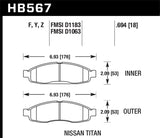 Hawk 04-06 infiniti QX56 / 05-06 Armada / 04 Pathfinder / 04-07 Titan LTS Street Front Brake Pads KHB567Y.694