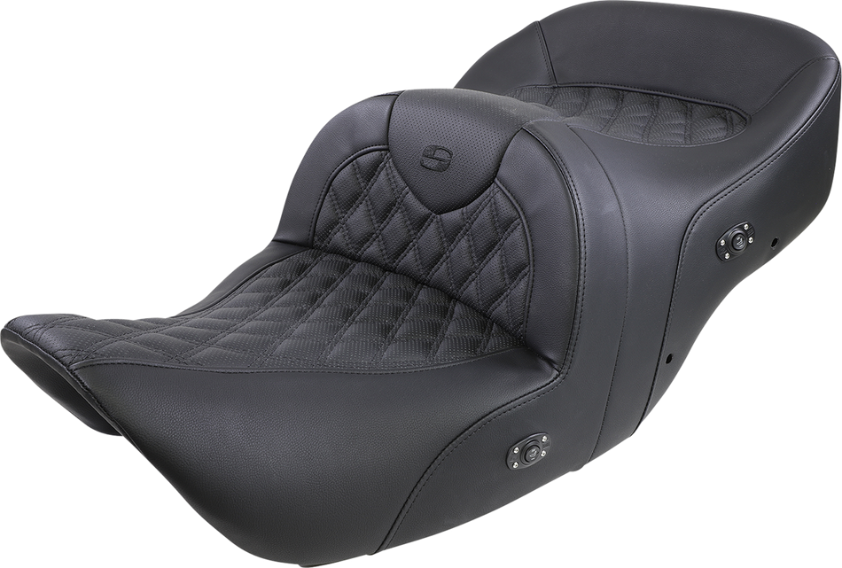 SADDLEMEN Roadsofa Seat - Without Backrest - Full Lattice Stitch - Black - Heated - GL H01-07-182HCT