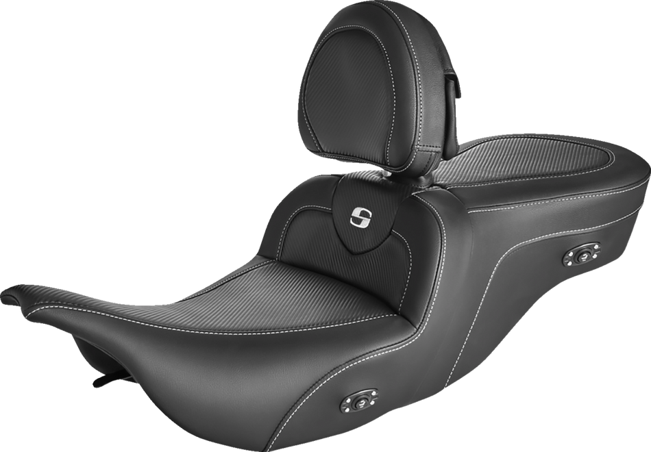 SADDLEMEN Roadsofa Carbon Fiber Seat - With Driver Backrest - Heater - Black 897-07-185BRHC