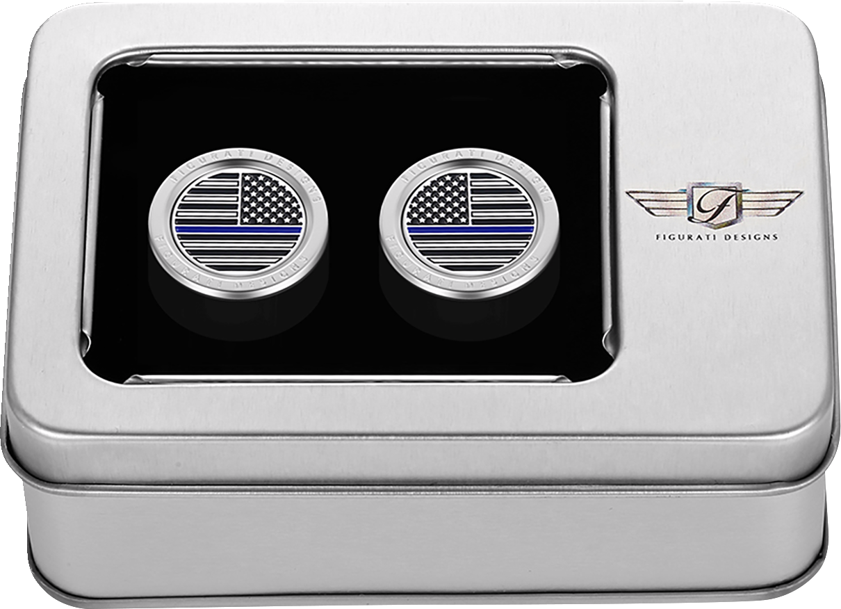 FIGURATI DESIGNS Docking Hardware Covers - American Flag - Blue Line - Short - Stainless Steel FD70-DC-2530-SS