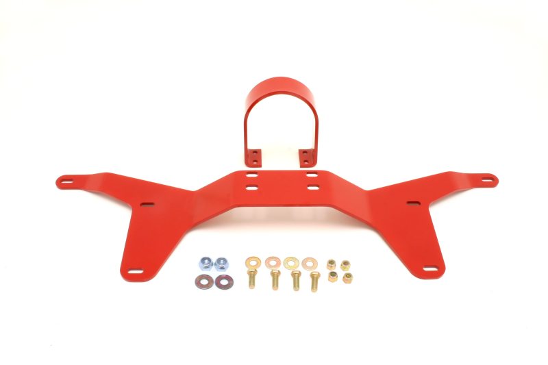 BMR 05-14 S197 Mustang Rear Tunnel Brace w/ Rear Driveshaft Safety Loop - Red DSL011R