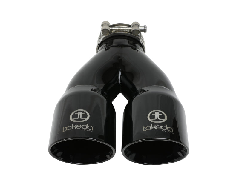 aFe Takeda 2.5in 304 Stainless Steel Clamp-on Exhaust Tip 2.5in Inlet 3in Dual Outlet - Black 49T25364-B10