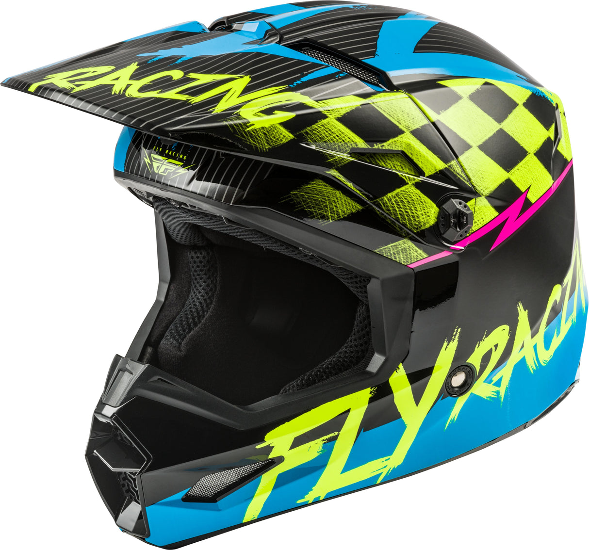 FLY RACING Youth Kinetic Sketch Helmet Blue/Hi-Vis/Black/Pink Yl 73-3460YL