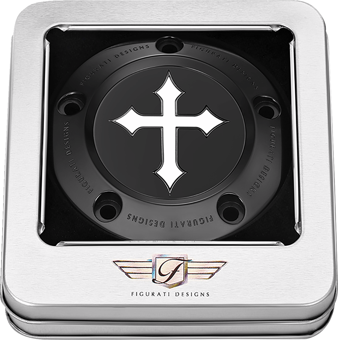 FIGURATI DESIGNS Timing Cover - 5 Hole - Cross - Black FD41-TC-5H-BLK