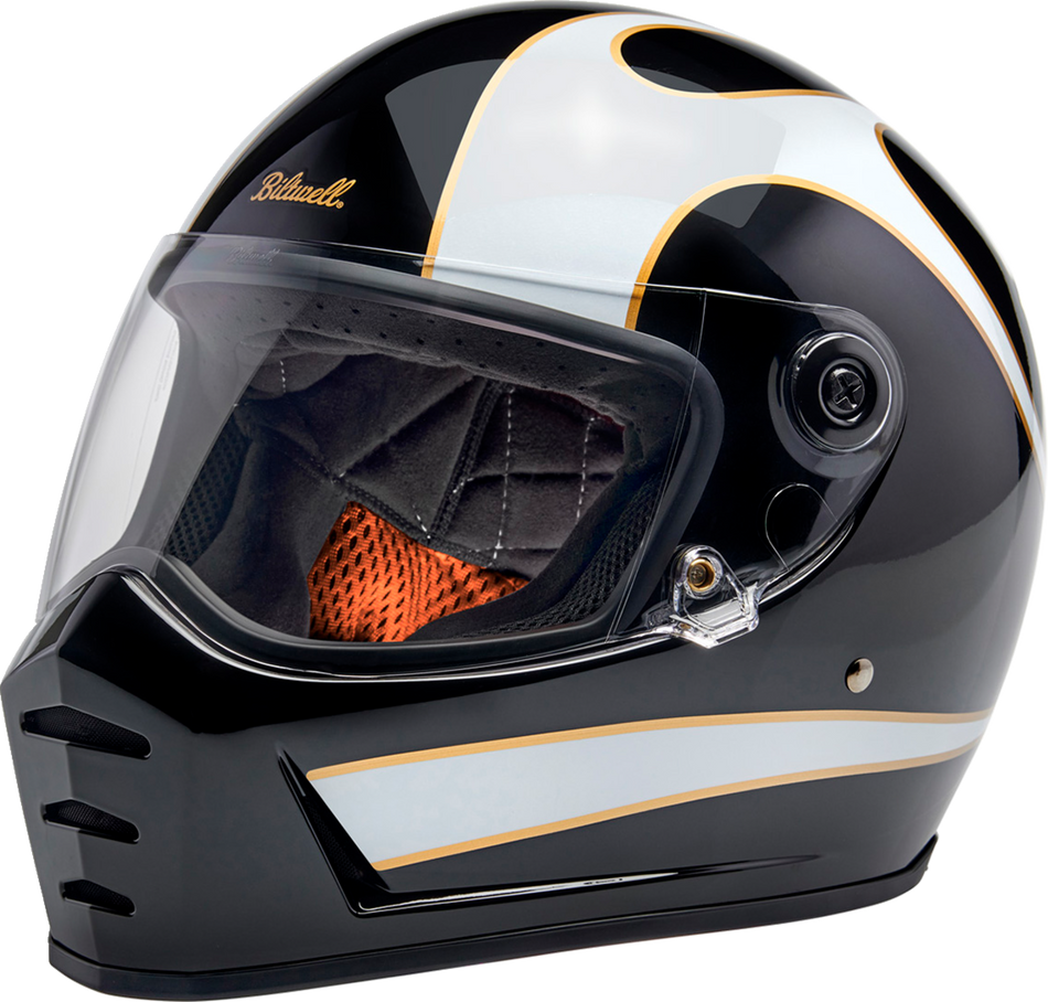 BILTWELL Lane Splitter Helmet - Gloss Black/White Flames - Small 1004-570-502