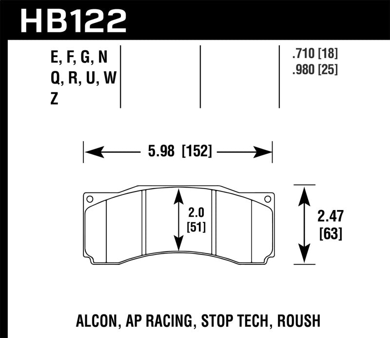 Hawk Stoptech ST-60 Caliper DTC-60 Race Brake Pads KHB122G.710