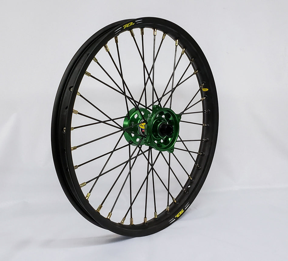 PRO-WHEEL Wheel Front 1.60x21 Green Hub Blk Rim/Blk Spoke/Gld Nipple 23-2605224