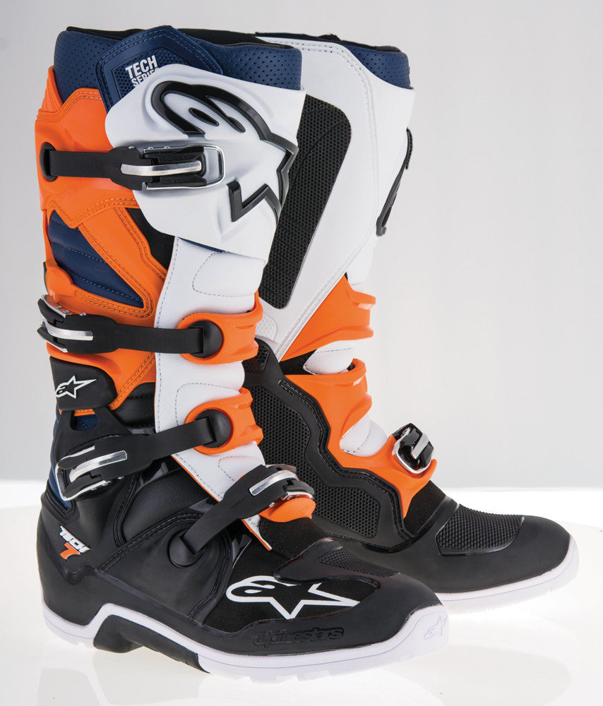 ALPINESTARS Tech 7 Enduro Boots Black/Orange/White/Blue Sz 07 2012114-1427-7