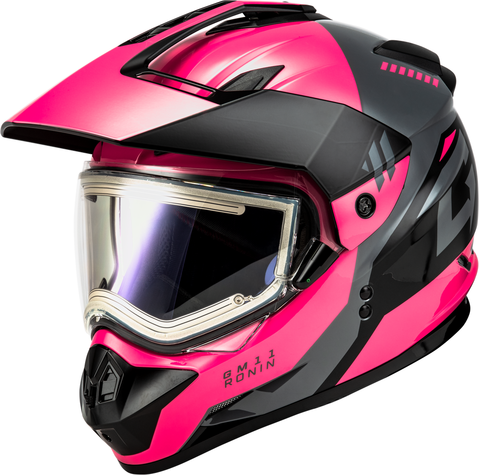GMAX Gm-11s Ronin Snow Helmet W/ Elec Shield Black/Grey/Pink Lg A41151266