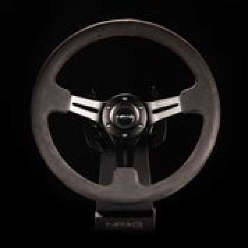 NRG Reinforced Steering Wheel (350mm / 3in. Deep) Black Leather w/ Alcantara Stitching RST-018SA