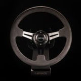 NRG Reinforced Steering Wheel (350mm / 3in. Deep) Black Leather w/ Alcantara Stitching RST-018SA