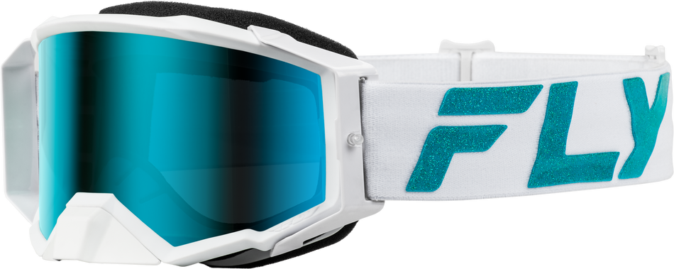 FLY RACING Zone Elite Goggle White/Teal W/ Blue/Teal Mir/Sky Blue Lens 37-51907