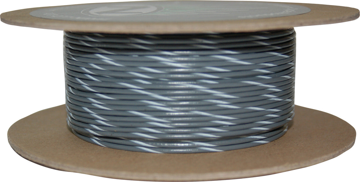 NAMZ CUSTOM CYCLE#18-Gauge Grey/White Stripe 100' Spool Of Primary WireNWR-89-100