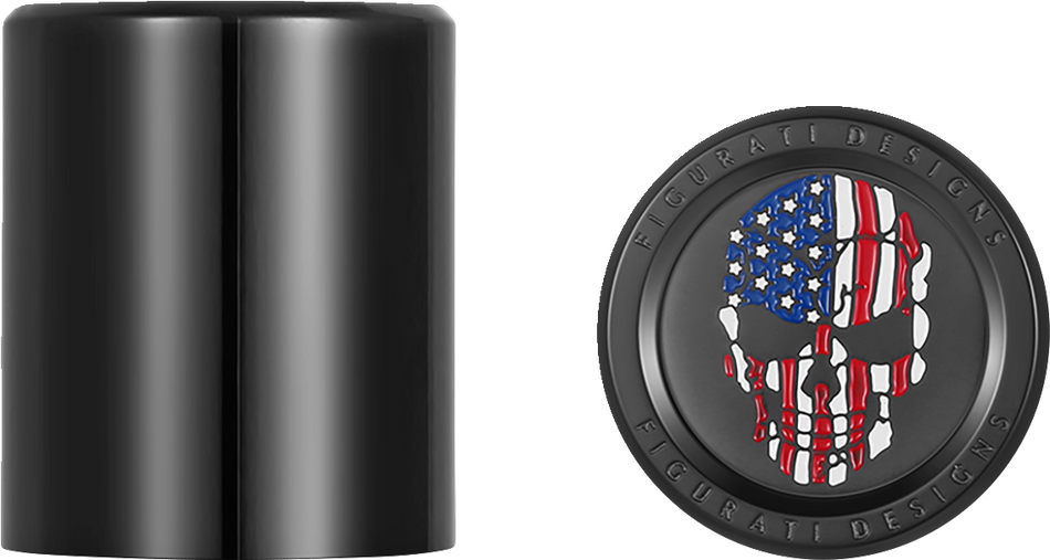FIGURATI DESIGNS Docking Hardware Covers - Red/White/Blue American Flag Skull - Short - Black FD25-DC-2530-BK